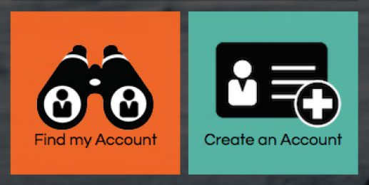 Find my account or create an account screenshot