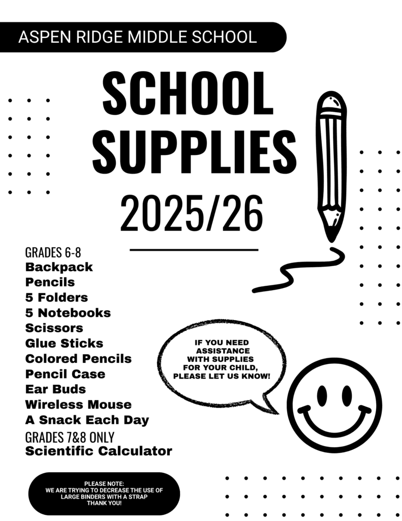 Aspen Ridge Middle School Supply List 2025/2026